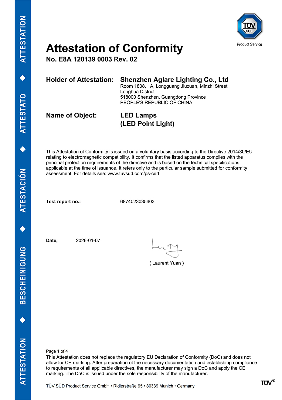 918博天堂照明发光字装璜led灯泡通过TUV CE(EMC)认证